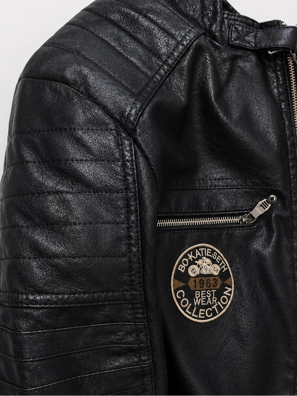 New Men's Autumn High Quality Fashion Coat Leather Jacket Motorcyle - Picture 10 of 11